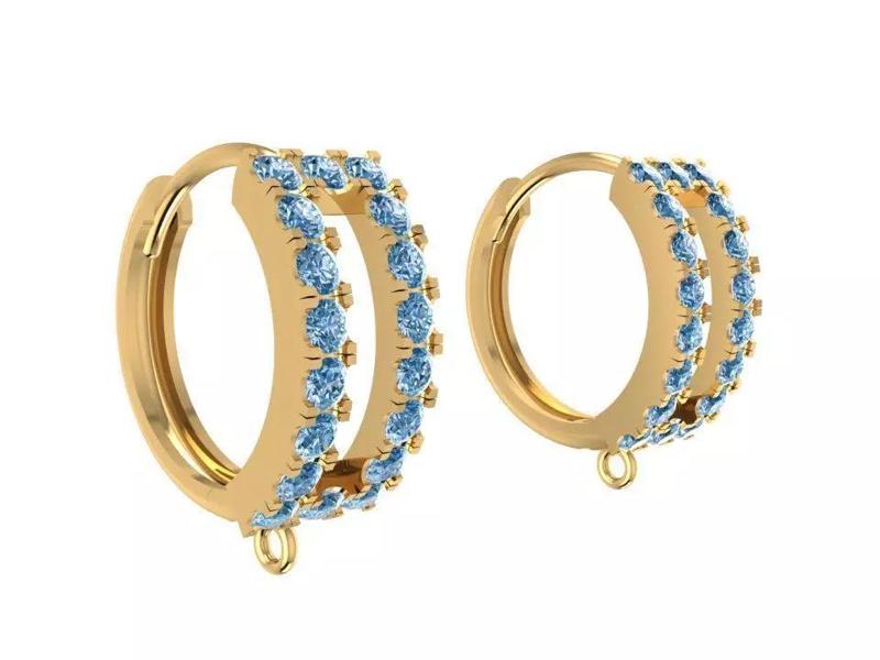 Womens Gemstone Hoop Earrings Gold 3D Model   1763