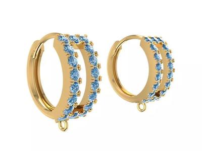 Womens Gemstone Hoop Earrings Gold 3D Model   1763