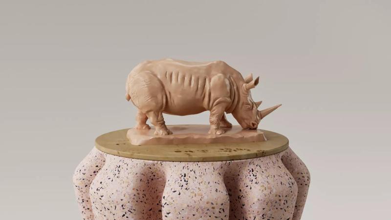 ESCULTURA - ARTE CONTEMPORANEO - RINOCERONTE - LOW POLY