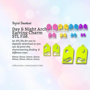 Day and Night Arch Earring Charm STL File - Digital Download -8 Sizes- Necklace Earring Keyring Modern Design