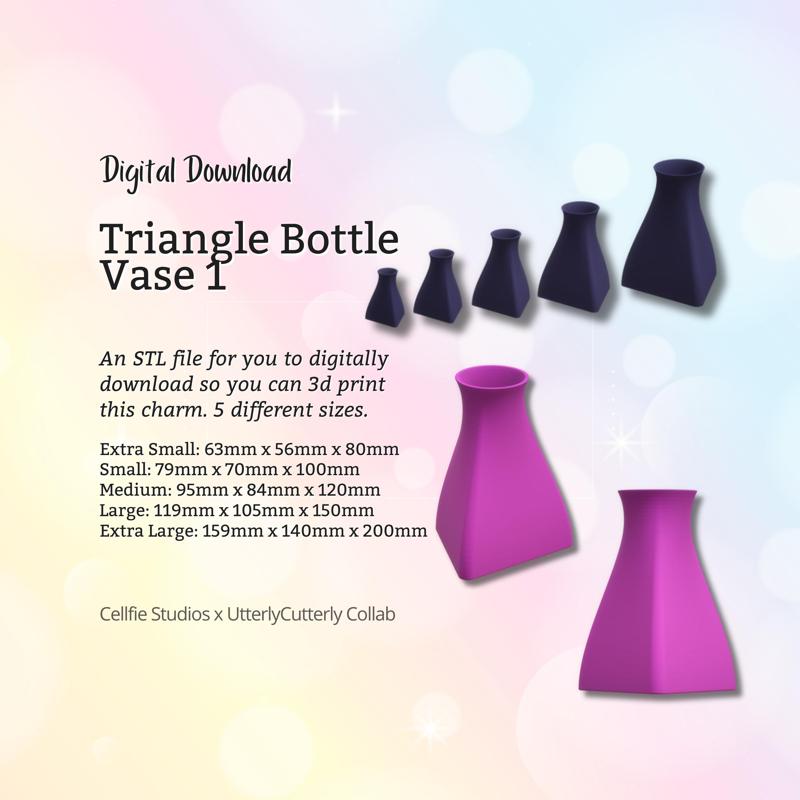 Triangle Bottle 1 Vase STL File - Digital Download -5 Sizes- Homeware, Minimalist Modern Design