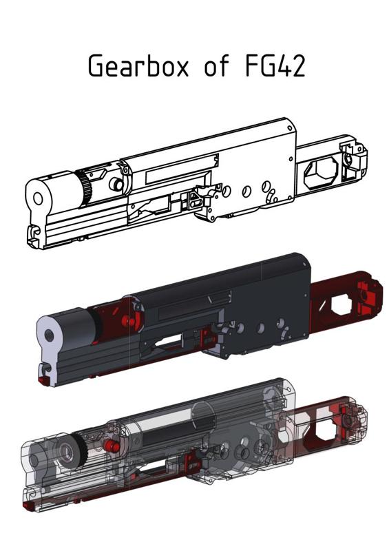 Airsoft FG42 gearbox and hopup assembly