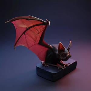 2385Bat with Spread Wings Pedestal Color 3D Model