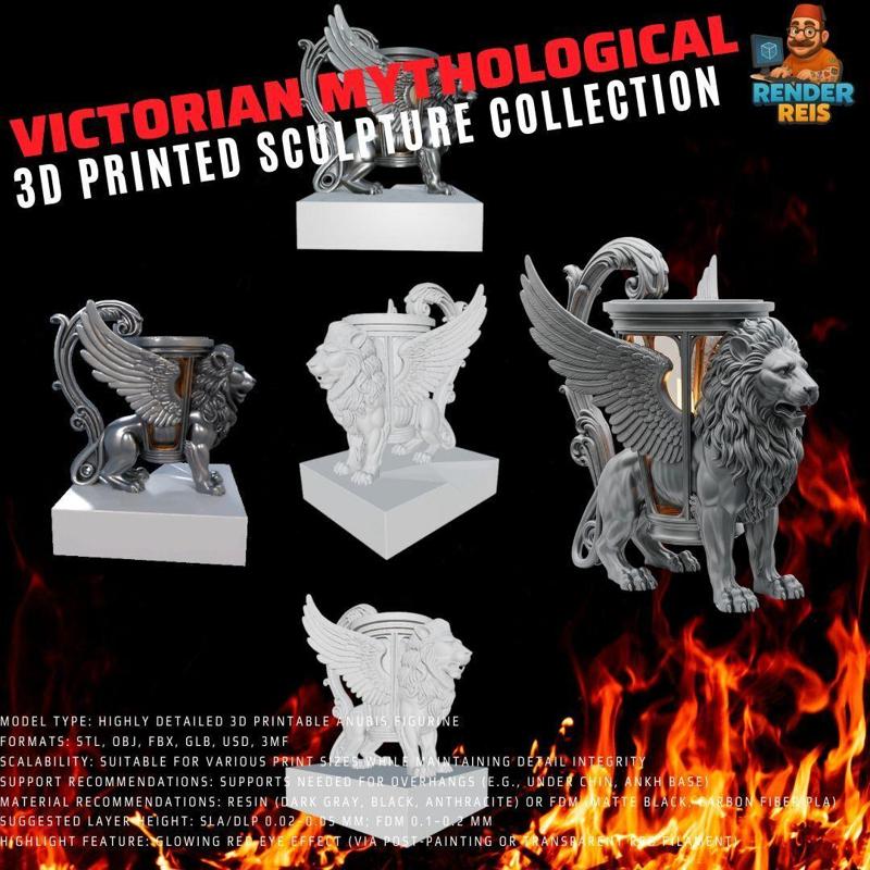 3D Printable Venetian Lion Statue – Winged Lion Figure