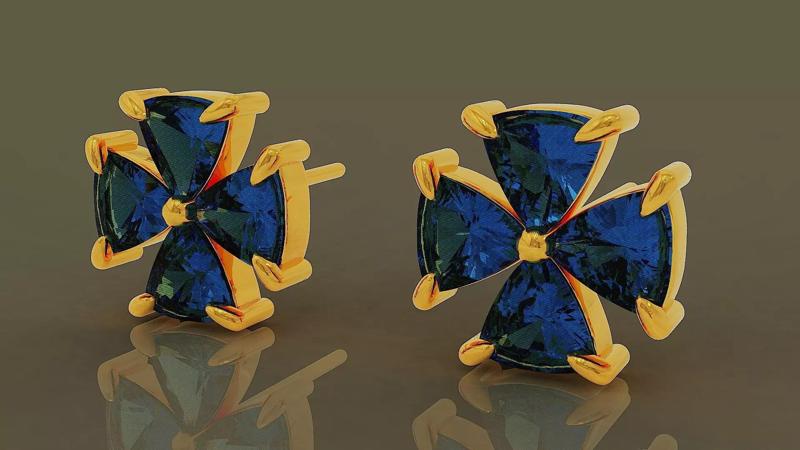 Prong set trillion shape diamond flower stud earrings