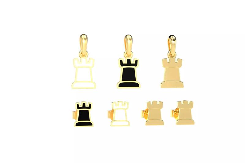 Rook pendant and earrings chess set