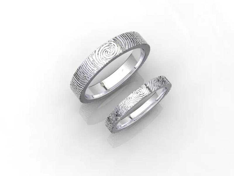 CC125-Wedding Set Rings Finger Print Styles CAD Design 3D Model Collection