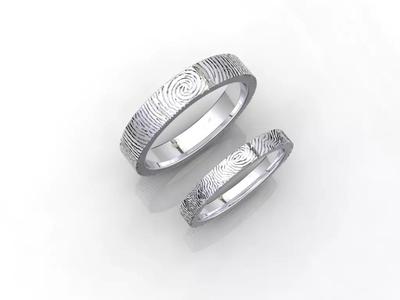 CC125-Wedding Set Rings Finger Print Styles CAD Design 3D Model Collection