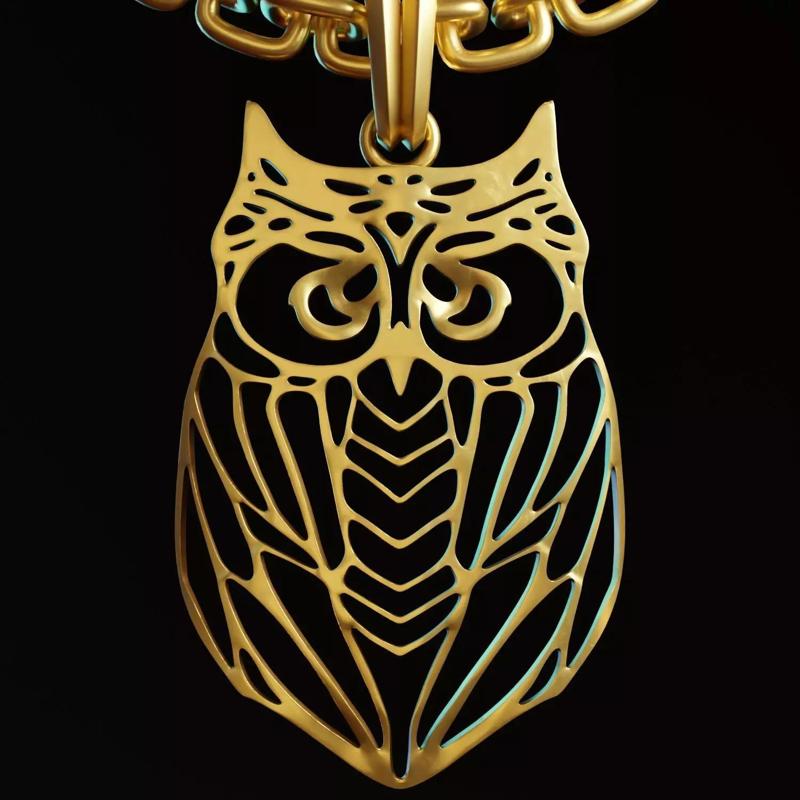 Owl Stylized Wireframe Pendant Amulet Necklace