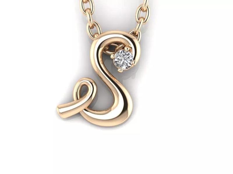 Pendant S letter gold with diamond