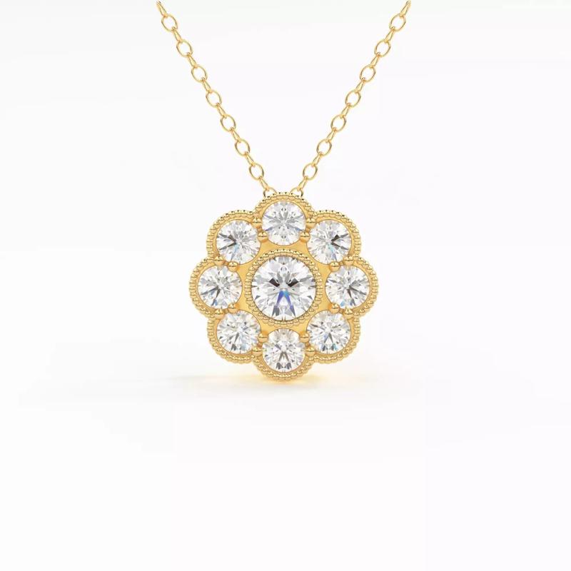 Flower Diamond Pendant Gold Cluster Charm Gold Necklace