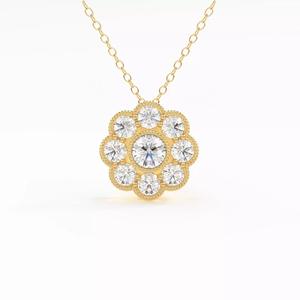 Flower Diamond Pendant Gold Cluster Charm Gold Necklace