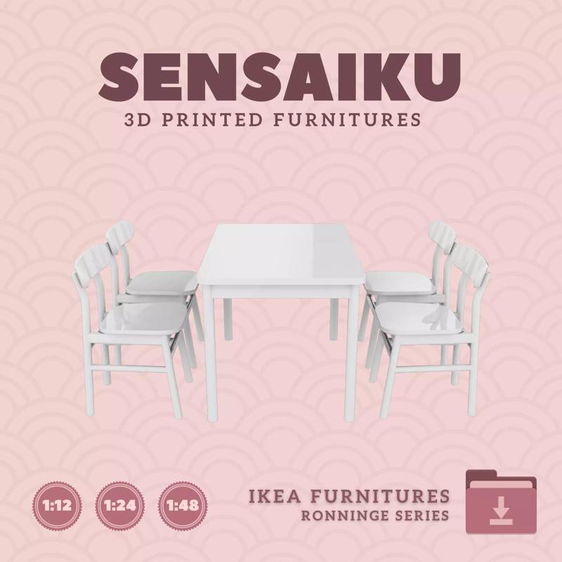 RONNINGE Table and Chairs for Dollhouse - IKEA - 3D Print