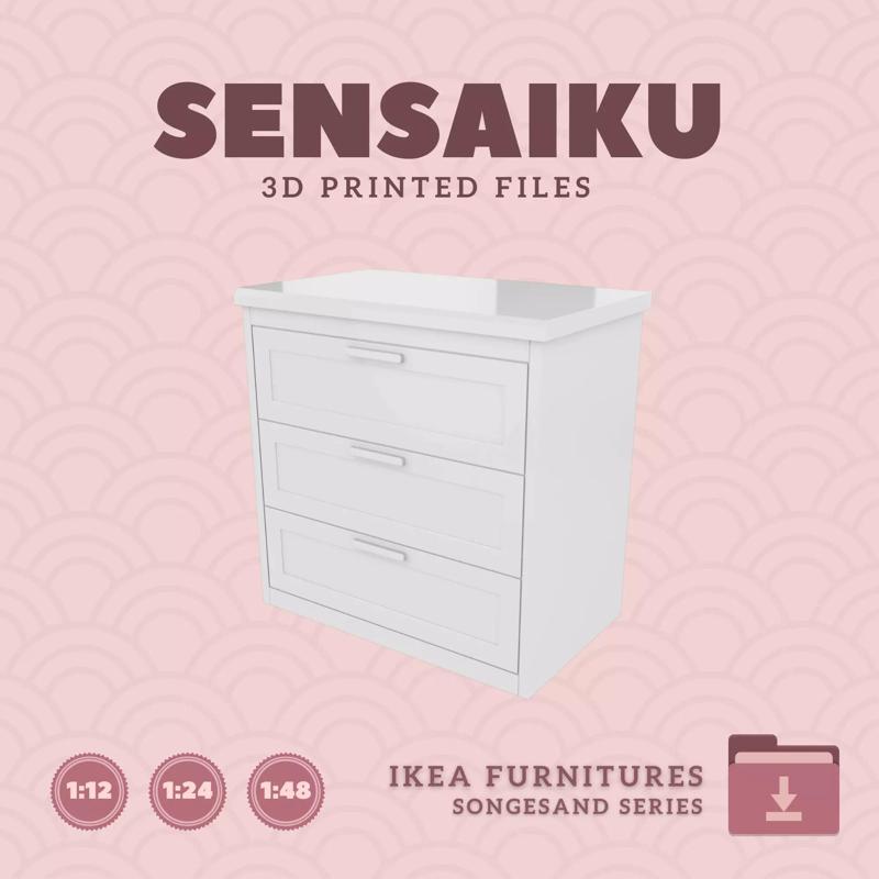 SONGESAND 3 Drawer Chest for Dollhouse - IKEA - 3D Print