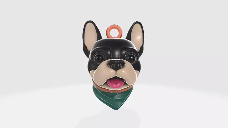 French Bulldog Dog Head Keychain with Bandana