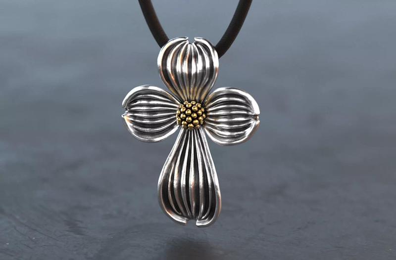 Dogwood Flower Cross Pendant