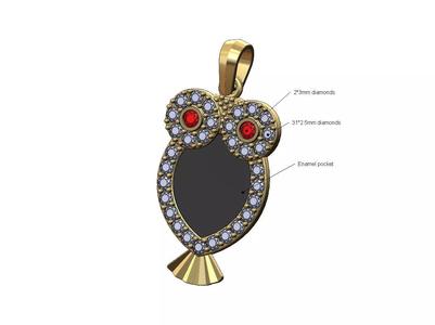 Enamel diamond owl shape pendant charm