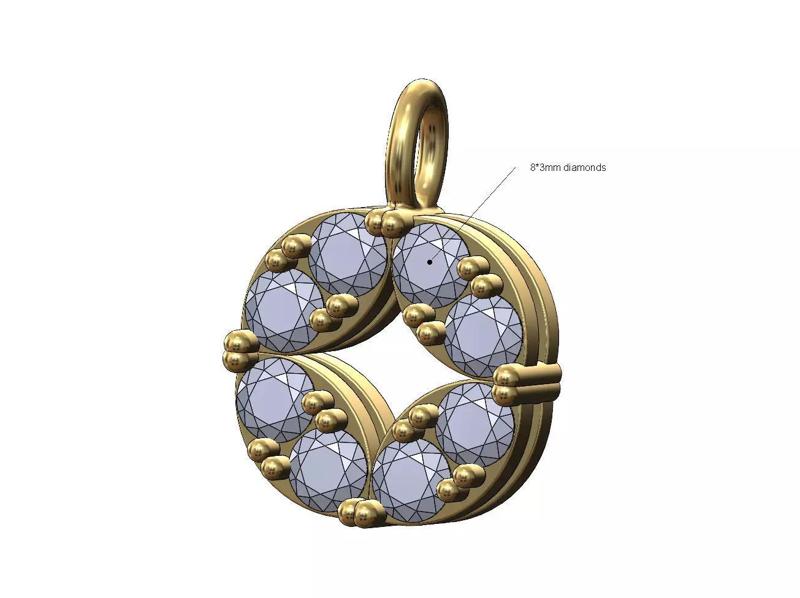 Round marquise 3mm diamond plate pendant and charm