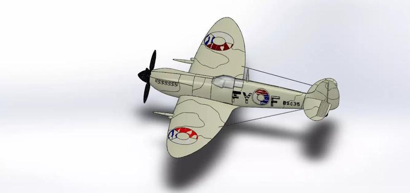 SolidWorks Spitfire Fighter Plane WWII Aircraft 3D Model