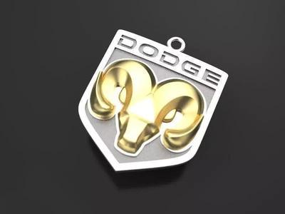 DODGE-KEYCHAIN silver and gold badge with rams