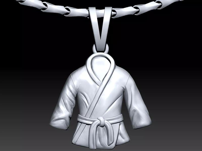 karate dress Kimono pendant Sculpture jewelry gold