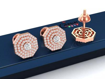 Custom Octagone Shape Stepping Diamond Studs - Earrings 16mm
