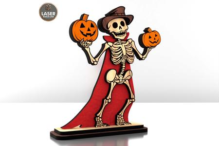 Halloween Skeleton Figurine – Laser Cut Files | Skeleton with Pumpkins | Wooden Halloween Decoration
