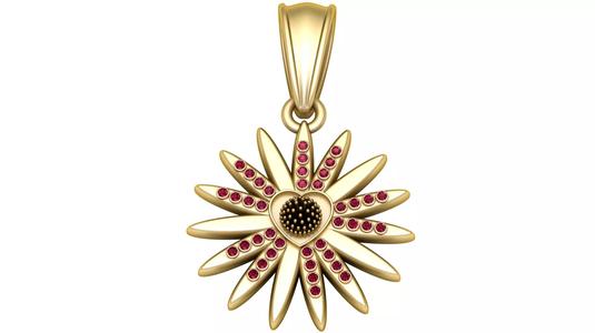 Golden Blossom Pendant with Ruby Petals