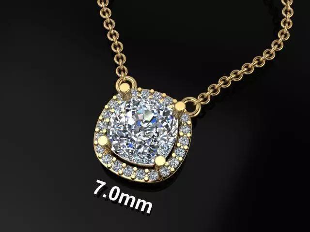 Dainty Diamond Halo Cushion Pendant 7mm
