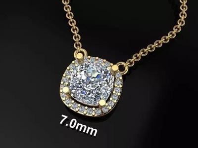 Dainty Diamond Halo Cushion Pendant 7mm