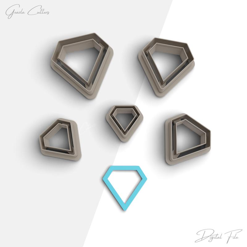 Thin Diamond Shape Clay Cutter, Skinny Diamond Polymer Clay Earring Cutter, 2 Cutter Version, 5 Sizes Included, Digital STL File, No: 900