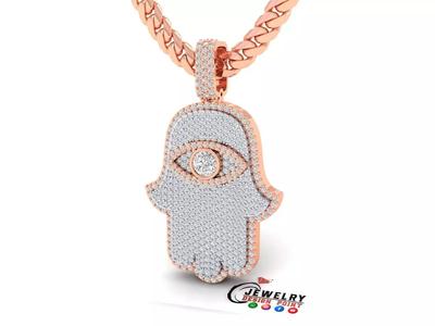 Custom Hamsa Hand Diamond Pendant  - Hamsa Hand Necklace
