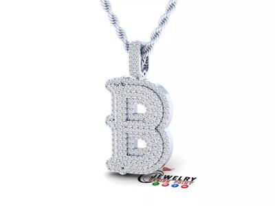 Custom Initial B Letter Diamond  A to Z Alphabet  Necklace