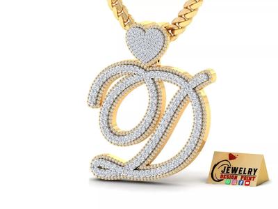 Custom Cursive Initial D Letter Diamond Pendant A to Z Alphabet