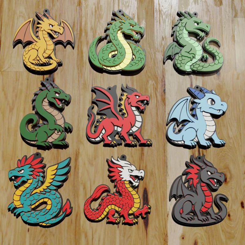 PACK 9 KEYCHAINS / KEYCHAIN / UNIVERSAL DRAGON TYPES (STL AND 3MF)