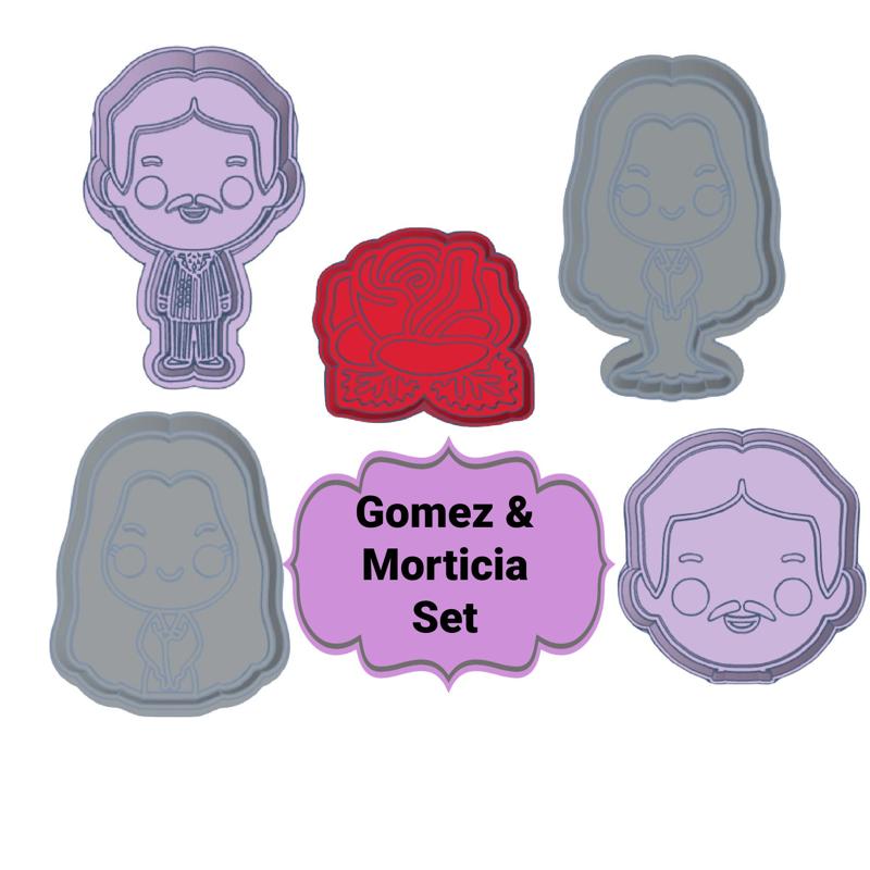 Morticia & Gomez Cookie Cutter and Stamp Set of 5