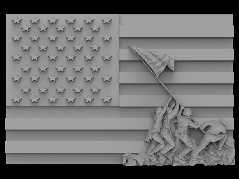 3D Model STL File for CNC Router/Laser & 3D Printer Iwo Jima with USA Flag