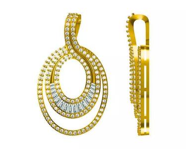 JCD Format Vintage oval shape pendant baguette cut