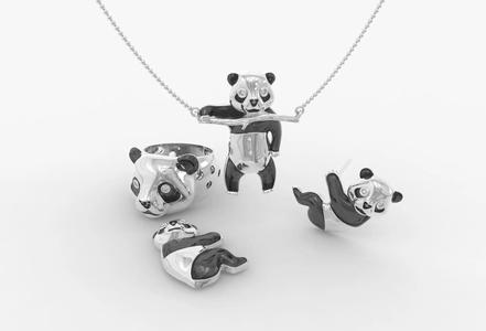 Jewelry set  panda bear with enamel and gems