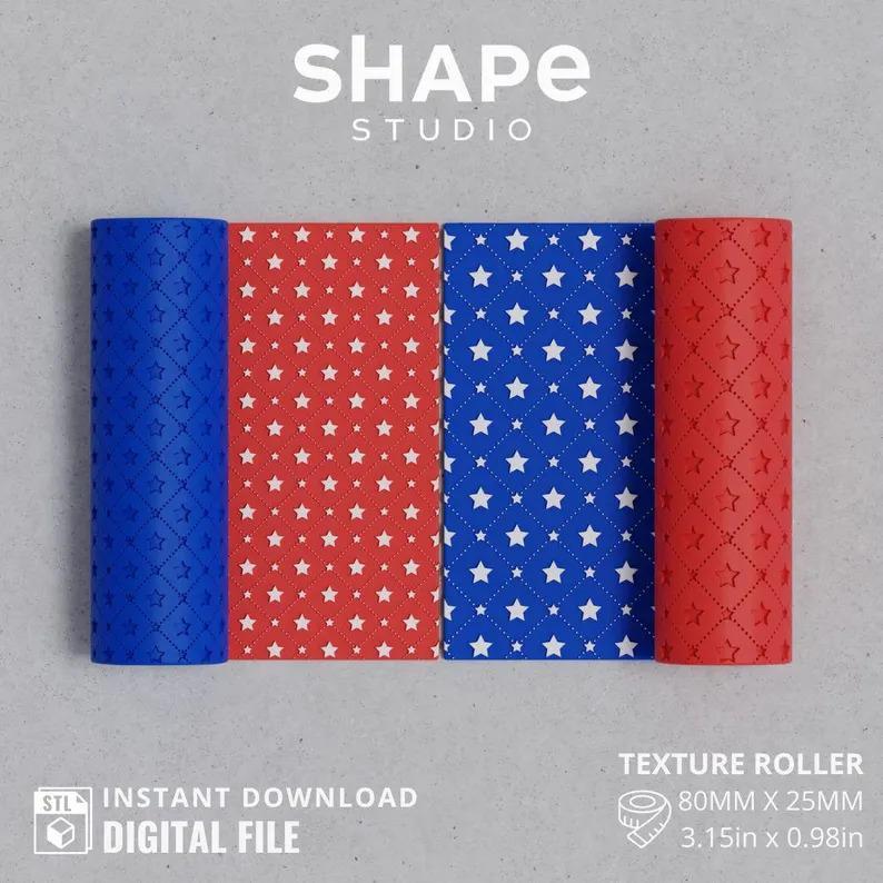 Digital file STL | Liberty Stars | 2 versions of the same design | Stars Pattern Polymer Clay Seamless Texture Roller