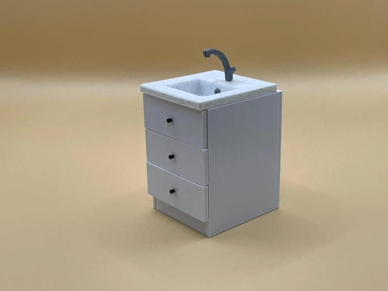 3d STL Files for Miniature Dollhouse Drawer Cabinet with Sink - Kitchen System  - 1:12 Scale for 3d Printing - Commercial License