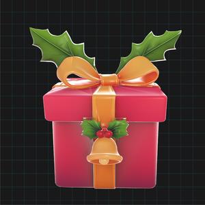 Christmas Gift Box 3D Model – Holiday Present with Holly, Bell & Ribbon