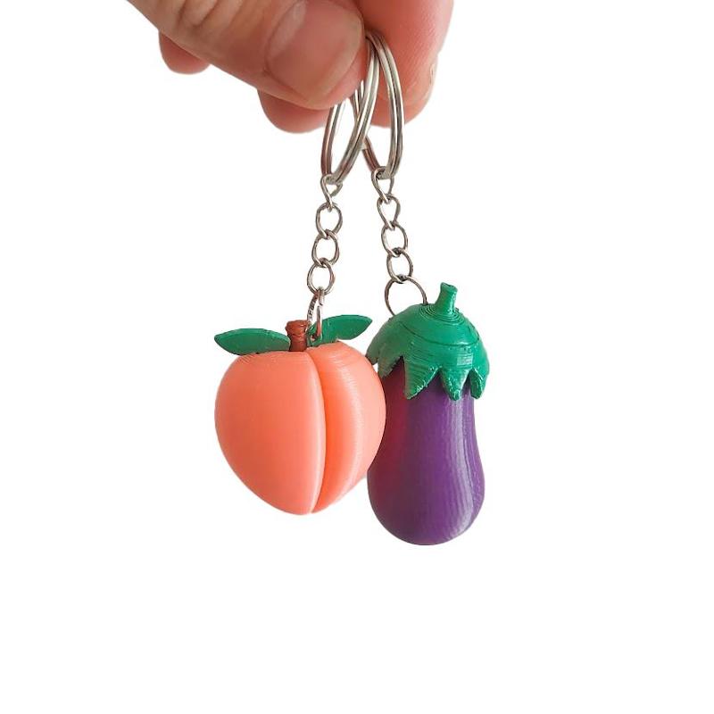 Eggplant, peach keychains