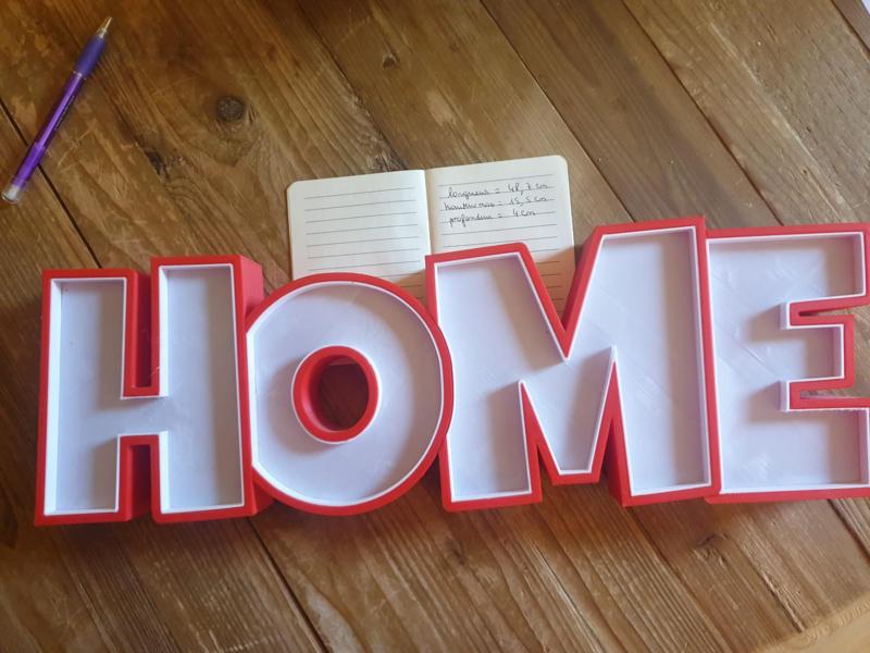 Décoration type boite lumineuse "HOME" - Version avec LED