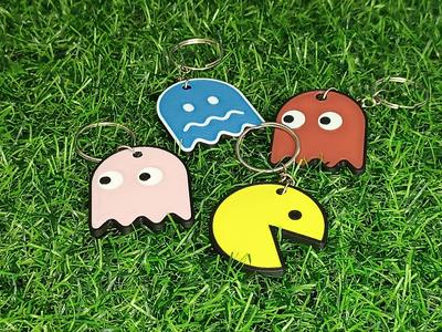 KEYRING PACMAN SET - DIFFERENT COLORS (3mf)