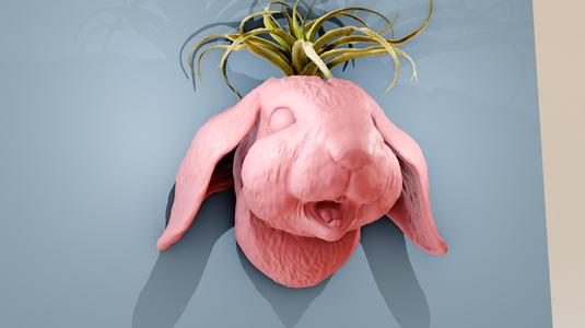 bunny rabbit ears down wall mount mouth open head  planter pot flower vase stl
