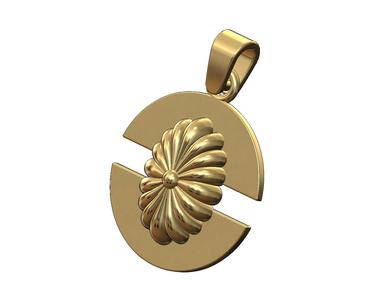 Ribbed ornament split round pendant with bail 3D print model