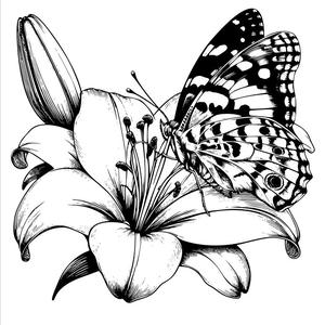 Wall art: Butterfly on lily 3 (two colours)