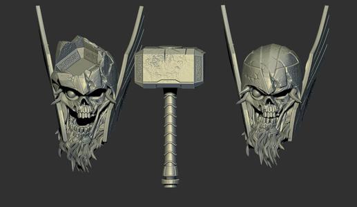 zombie thor comic 1/12 head, thor's hammer
