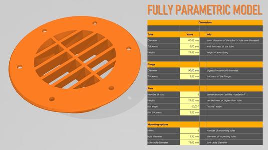 Round vent cover (FreeCAD, parametric, Lüftungsgitter)